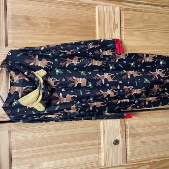 Sunloudy Christmas Pajamas Jumpsuit Long Sleeve Hoodie Elk Print Loungewear - Picture 3 of 5